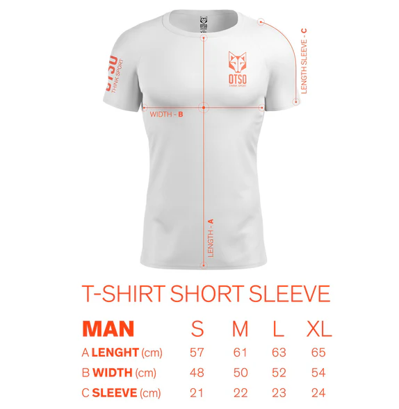 Guide des tailles tee shirt Manches courtes homme otso Trail running