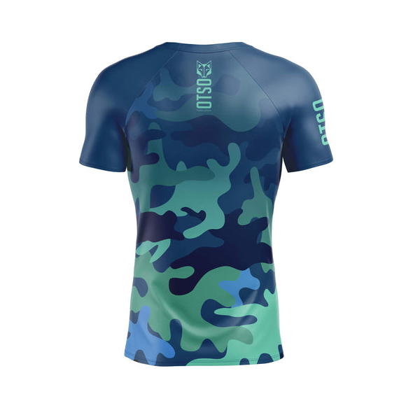 Tee Shirt Manches Courtes Homme Trail Running OTSO Couleur CAMO BLUE vu de dos