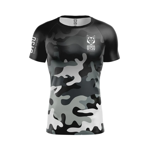 Tee Shirt Manches Courtes Homme Trail Running OTSO Couleur CAMO Grey vu de face