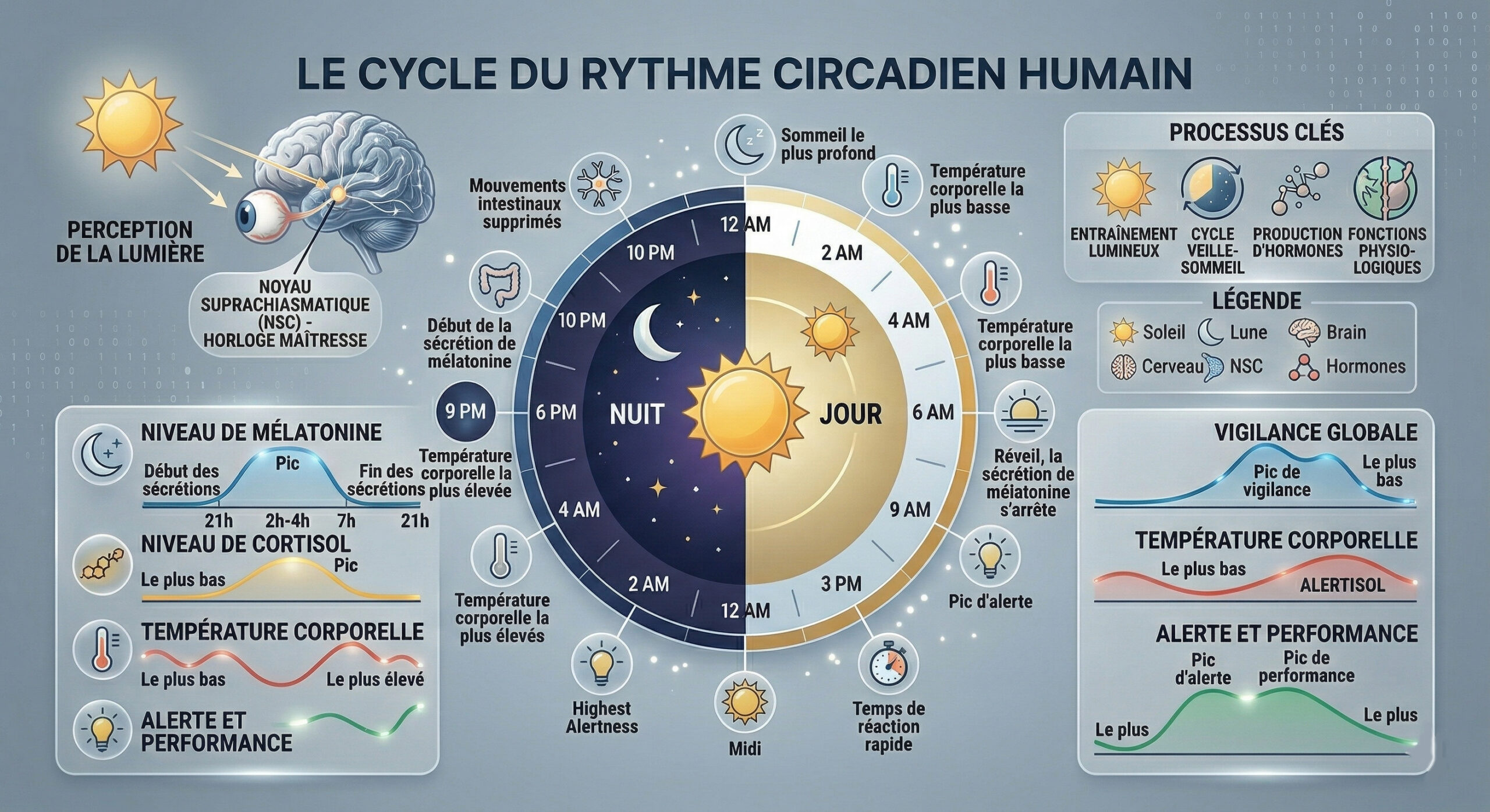 Diagramme détaillé du cycle circadien humain - Physiologie de l'effort VO2-Factory